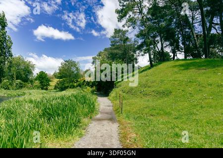 Sonniger Kiesweg Durch Üppig Grüne Hügel Stockfoto
