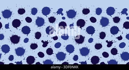 Vektor blau monochrome künstlerische Zufallsfarbe Pinsel Blobs Splatter Polka Dots horizontaler Rand wiederholen Hintergrund. Geeignet für Poster und Grafiken Stock Vektor