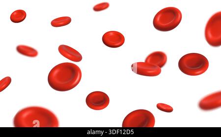 Realistischer Vektorhintergrund. Blutzellen, die auf weißem Hintergrund fließen. Stock Vektor
