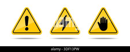 Symbolsatz für realistische Vektoren. Gelbe Warnschilder auf weißem Hintergrund. Stock Vektor