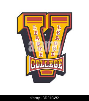Varsity Sport Buchstabe V, Schulteam-Patch-Etikett. Varsity Campus Liga Retro Symbol Vektorabzeichen, Sport Champion Typografie Patch Aufkleber. Vintage-Emblem des College Clubs mit Retro-Typografie Stock Vektor