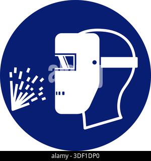 Klassisches Schweißen Gesichtsmaske Schutzschild Schutz erforderlich Warnung Achtung Gefahrenzeichen im blauen Kreis Symbol Vektor isoliert auf transparent b Stock Vektor