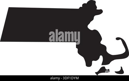 massachusetts mA State Map Shape Silhouette vereinfachte USA Vektor isoliert auf transparentem Hintergrund Stock Vektor