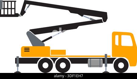 Einfacher gelber Kirschpflücker Ausleger Hubwagen Baufahrzeugsymbol Seitenansicht Symbolvektor isoliert auf transparentem Hintergrund Stock Vektor