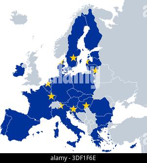 Präzise korrekte detaillierte Kartenlinie europa europäische union Kontinent staaten Länder politischer Vektor auf transparentem Hintergrund Stock Vektor