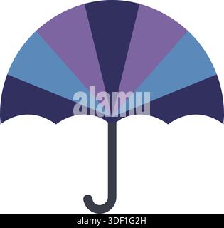 Ein klassischer offener Regenschirm mit gebogenem Griff und mehrlagigen blauen und violetten Paneelen. Stock Vektor
