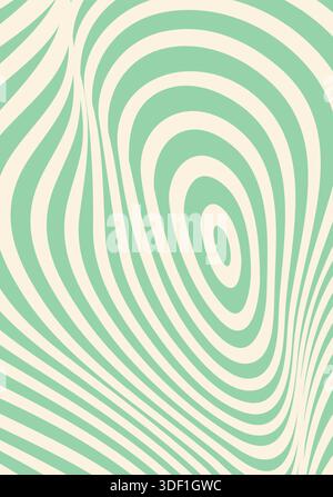 Psychedelische Groovy-Muster. Vektorhintergrund mit welligen mintgrünen und cremefarbenen Linien, die ein abstraktes optisches Illusionsmuster bilden. Der hypnotische Retro-Wirbel sorgt für einen dynamischen visuellen Fluss und eine dynamische Bewegung Stock Vektor