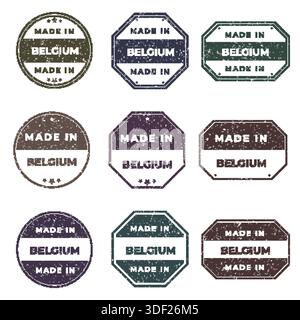Set mit Labels „Made in BELGIUM“, die für das Produktemblem einsatzbereit sind Stock Vektor