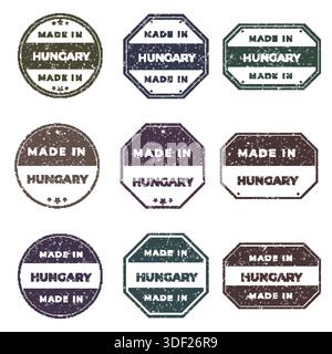 Set mit Labels „Made in HUNGARY“, gebrauchsfertig für das Produktemblem Stock Vektor