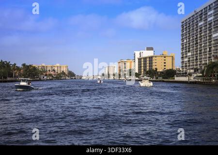 Der Hillsboro Inlet Waterway führte zum Hillsboro Beach in Pompano Beach, Florida Stockfoto