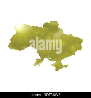 Karte der UKRAINE mit wunderschöner Sonne und Wolken im Körper Stock Vektor