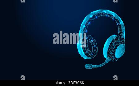 Kabelloses Gaming-Headset mit Mikrofon auf dunkelblauem Hintergrund. Stock Vektor