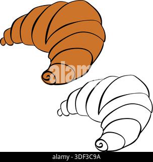 Köstliches goldenes Croissant Symbol isoliert handgezeichnete Illustration. Farbige Grafik mit grafischer Vektorlinie. Beispielposter, Einladung, Weihnachtsbanner, für Stock Vektor