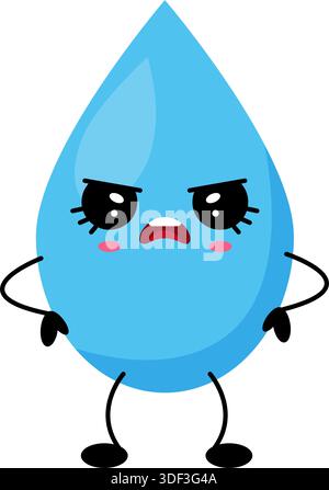Illustration der wütenden Kawaii-Wassertropfen-Zeichentrickfigur Stock Vektor