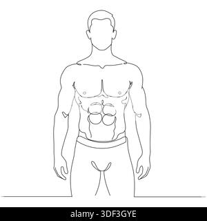 Eine einzelne durchgehende Linienzeichnung zeigt einen jungen, starken männlichen Bodybuilder in einer selbstbewussten Pose. Logo-Konzept des Fitnesscenters. Bearbeitbare Zeile Stock Vektor