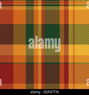 Leuchtendes, nahtloses Herbstkario-Muster mit warmen Orange-, Gelb- und Waldgrün-Tönen. Ideal für saisonale Hintergründe, Textildesigns, Heim dez Stock Vektor