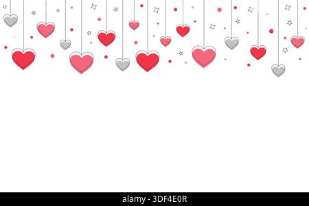 Valentinstag Hintergrund mit rosa und roten hängenden Herzen und Sternen für romantische Designs Stock Vektor