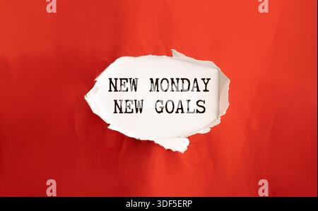 Neuer Montag neue Woche Text neue Ziele auf Notizblock, Konzepthintergrund Stockfoto