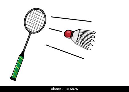 Saubere Badmintonschläger- und Shuttlecock-Illustration in einem modernen flachen Stil, perfekt für Sportthemen, Fitness-Inhalte und sportliche Designprojekte Stock Vektor