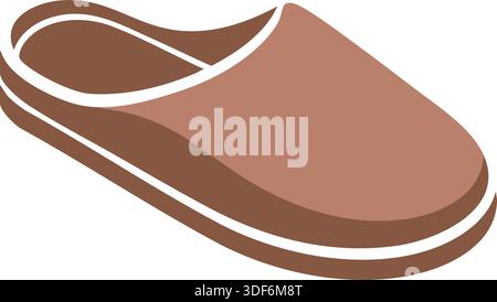 Ein gemütlicher brauner Hausschuh mit gepolsterter Sohle und abgerundeter Zehenpartie. Stock Vektor