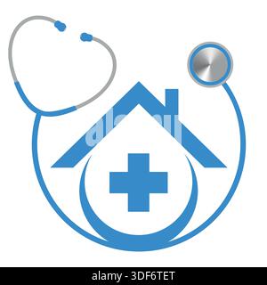 Abbildung des Health Care-Logos. Medizinische Klinik und Stethoskop auf weißem Hintergrund Stock Vektor