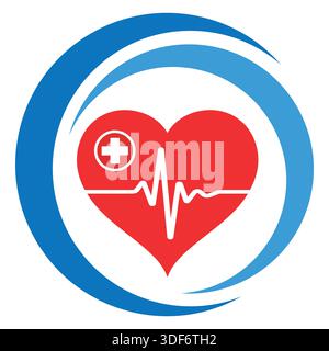 Abbildung des Health Care-Logos. Herz mit einem Puls in einem Kreis auf weißem Hintergrund Stock Vektor