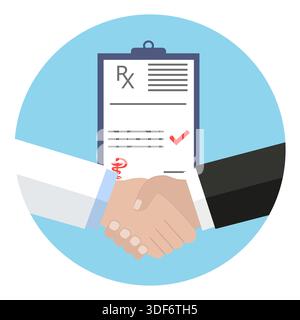 Arzt und Patient schütteln die Hände isoliert auf blauem Hintergrund. Handshake Arzt und Patient, Konzept Gesundheitswesen. Stock Vektor