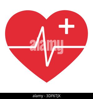 Herz mit Puls und medizinischem Kreuz auf weißem Hintergrund Stock Vektor