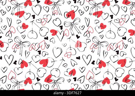 Grunge Nubes Muster mit handgezeichneten Herzsymbolen. Liebessymbole mit Scribble-Tinte. Markierer romantische Doodle-Zeichen perfekt für Valentinskarten Stock Vektor