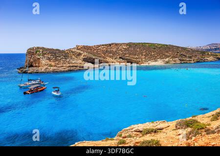 Comino Island, Malta. Blaue Lagune an der Insel Cominotto. Stockfoto