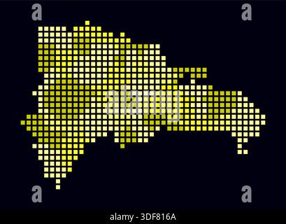 Gepunktete Karte der Dominikanischen Republik. Digitale Landkarte des Landes auf dunklem Hintergrund. Dominikanische Republik mit quadratischen Punkten. Farbige Punkte. Stock Vektor