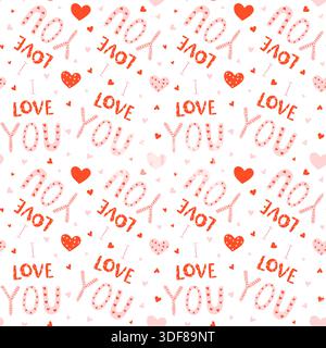 Modernes nahtloses Vektormuster mit handgezeichneten I love you Wörtern für Valentinstag Designs, Geschenkpapier und Textil Stock Vektor