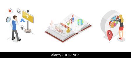 Isometrische 3D-Illustration von Markenposition, Unternehmensidentität, Werbekampagne Stockfoto