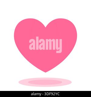 Pinkfarbenes flaches Herz mit einem Schatten auf weißem Hintergrund. Stock Vektor