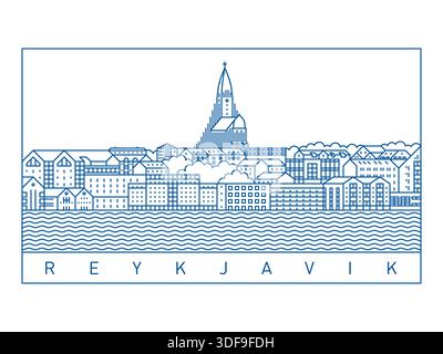 Reykjavik City Skyline Vektor-Illustration. Line Art Urban Landscape Stock Vektor