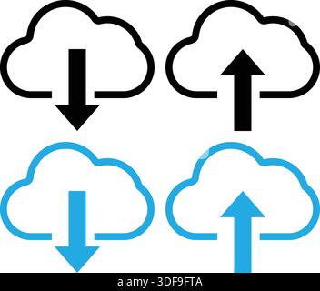 Symbole zum Herunterladen und Hochladen in der Cloud für Datenübertragung und Cloud-Computing Stock Vektor