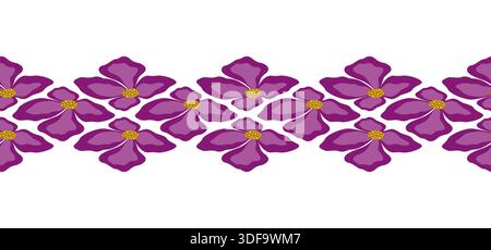 Abstraktes Clematis-Blumen-Element. Rosa, fuchsiafarbenes Blumenelement auf weißem Hintergrund. Nahtloser Rand mit Blumengeometrie. Fantasy-Zickzack-Ornament Stock Vektor