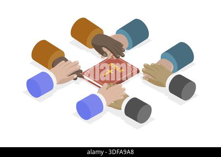 3D Isometrische flache Illustration des Gebets, Menschen, die mit Händen zusammen betteln Stockfoto