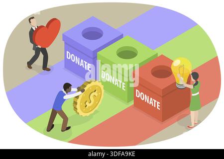 3D Isometrische flache Illustration von politischem Fundraising, Wahlfinanzierung Stockfoto