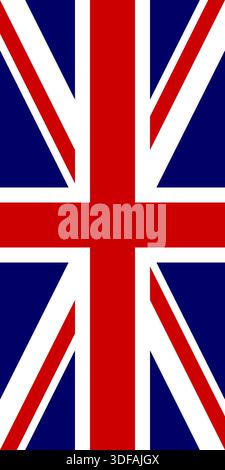 Vertikale Flagge des Vereinigten Königreichs Großbritannien und Nordirland in offiziellen Farben, Abmessungen und Seitenverhältnis. Vektorflagge, die Nationalstolz, Identität, Erbe, Patriotismus und Autorität symbolisiert Stock Vektor