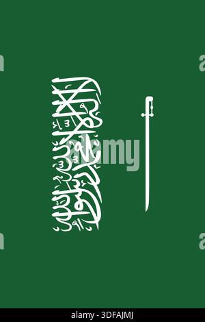 Vertikale Flagge Saudi Arabiens in offiziellen Farben, Abmessungen und Seitenverhältnis. Vektorflagge, die Nationalstolz, Identität, Erbe, Patriotismus und Autorität symbolisiert Stock Vektor