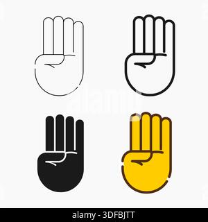 Vier Finger Nach Oben Hand Geste Symbol Set Vektor-Illustration Stock Vektor