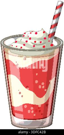Vektor-Illustration eines mehrschichtigen Erdbeermilkshake mit Schlagsahne und roten Streuseln Stock Vektor