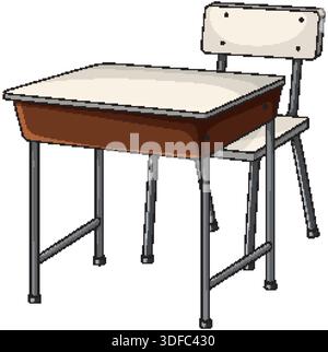 Saubere Vektorillustration des klassischen Schulpults und -Stuhls mit einfacher Schattierung und Perspektive Stock Vektor