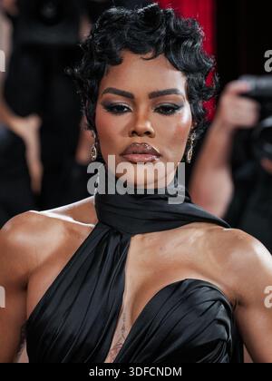 Teyana Taylor geht auf dem roten Teppich bei den 83. Jährlichen Golden Globe Awards, die am 11. Januar 2026 im Beverly Hilton Hotel in Beverly Hills, KALIFORNIEN, stattfanden. (Foto: Sthanlee Mirador/SIPA USA) Stockfoto