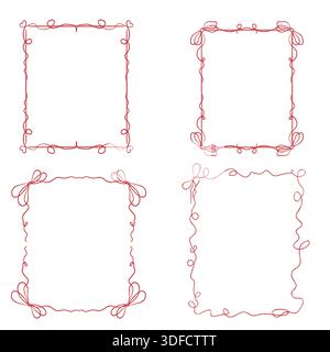 Rosafarbene Rahmen, rund und rechteckig. Vektorabbildung. Festliche Grenzen isoliert auf weißem Hintergrund. Für Feiertage, Valentinstag, Gruß c Stock Vektor