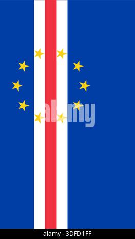 Vertikale Flagge Kap Verde in offiziellen Farben, Abmessungen und Seitenverhältnis. Vektorflagge, die Nationalstolz, Identität, Erbe, Patriotismus und Autorität symbolisiert Stock Vektor