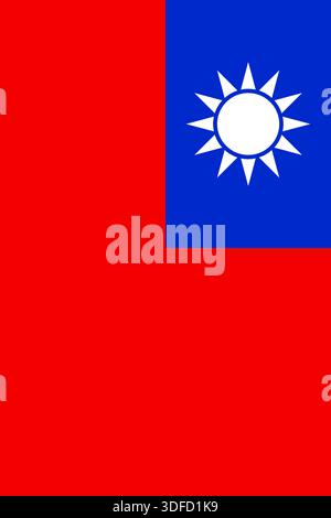 Taiwan vertikale Flagge in offiziellen Farben, Abmessungen und Seitenverhältnis. Vektorflagge, die Nationalstolz, Identität, Erbe, Patriotismus und Autorität symbolisiert Stock Vektor