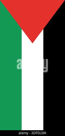 Vertikale Flagge Palästinas in offiziellen Farben, Abmessungen und Seitenverhältnis. Vektorflagge, die Nationalstolz, Identität, Erbe, Patriotismus und Autorität symbolisiert Stock Vektor
