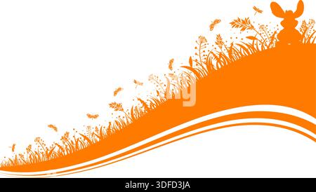 Ostern Silhouette mit Häschen, Gras, Blume und Schmetterling, Vektor isoliert auf weißem Hintergrund Stock Vektor